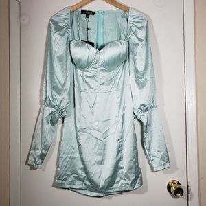 Parisian Satin Long Sleeve Sexy Mint Mini Dress US Size 8 UK size 12